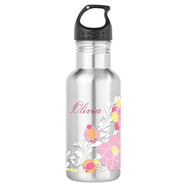 Elegant Sculpted Pastel Floral Personalised 532 Ml Water Bottle (Front)