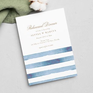Elegant Sea Blue Stripes Nautical Rehearsal Dinner Invitation