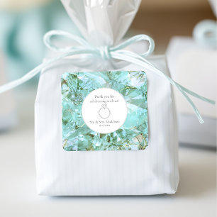 Elegant Sea Glass Crystal Gemstone Wedding Square Sticker