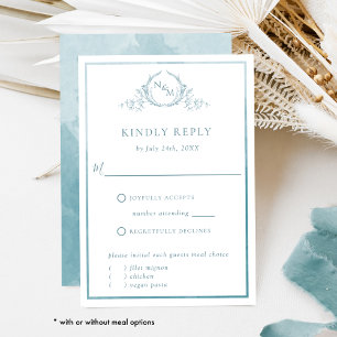 Elegant Sea Glass Monogram and Watercolor RSVP Card