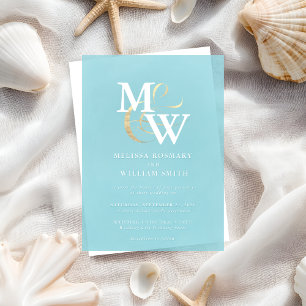 Elegant Sea Glass Monogram Gold Ampersand Wedding Acrylic Invitations
