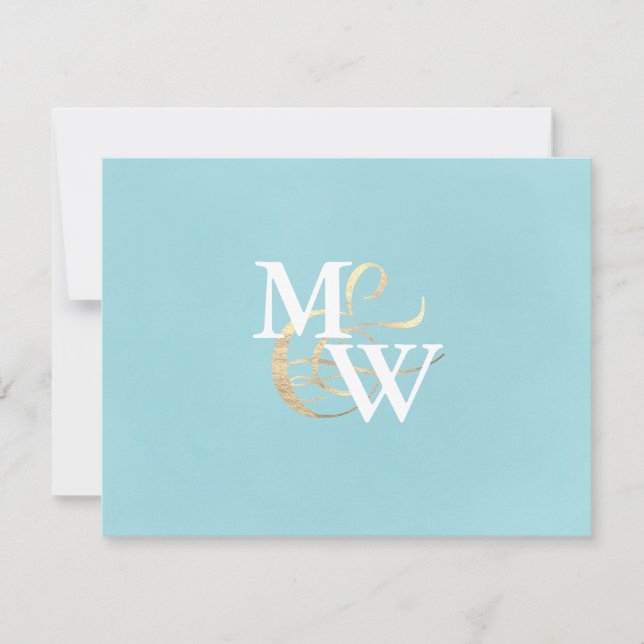 Elegant Sea Glass Monogram Wedding RSVP Card (Front)