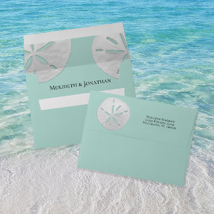 Elegant Sea Glass & Sand Dollars Beach Wedding Envelope