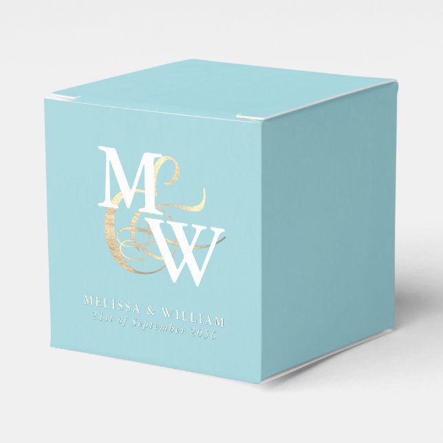 Elegant Sea Glass Teal Monogram Wedding  Favour Box (Front Side)