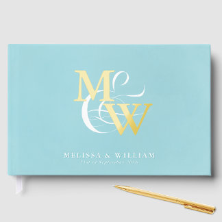 Elegant Sea Glass Teal Wedding Gold Guest Book