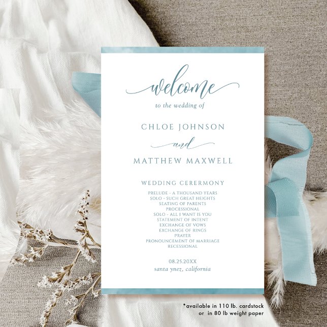 Elegant Sea Glass Watercolor Frame Wedding Program (Creator Uploaded)