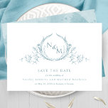 Elegant Sea Glass Watercolor Monogram Save The Date<br><div class="desc">Announce your wedding date with this striking wedding save the date card featuring exquisite hand drawn botanical monogram elegantly framing couples initials in sea glass hues. Simple, elegant, timeless and clean style. Back with beautiful watercolor wash background in sea glass, sage and aqua turquoise teal hues and extra text sections...</div>