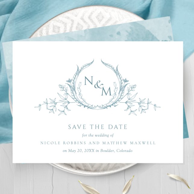 Elegant Sea Glass Watercolor Monogram Save The Date (Creator Uploaded)