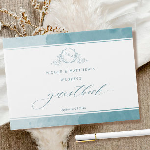 Elegant Sea Glass Watercolor Monogram Wedding Guest Book