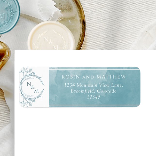 Elegant Sea Glass Watercolor Monogram Wedding Labe (Creator Uploaded)