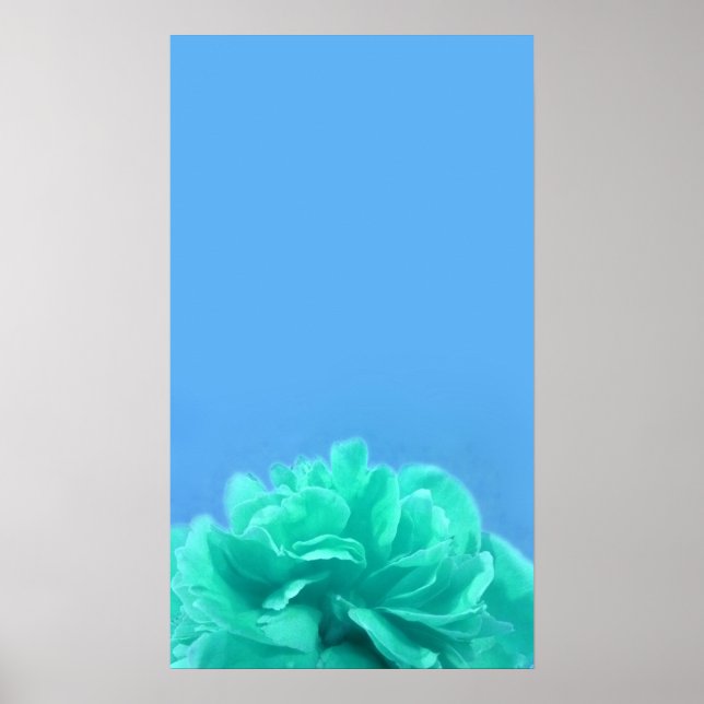 Elegant Sea Green and Blue Floral Art Poster (Front)
