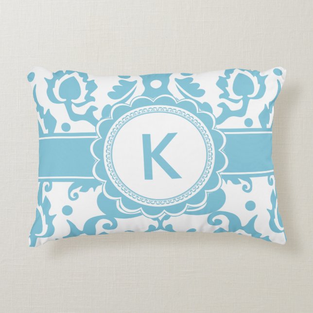 Elegant Sea Green Aqua Damask Decorative Cushion (Front)