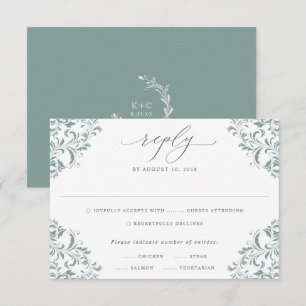 Elegant Sea Green Vintage Classic Wedding RSVP Card