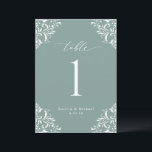 Elegant Sea Green Wedding Table Numbers Cards<br><div class="desc">Elegant Deep Sea Green Wedding Table Numbers: This sea green is a deeper blue green colour. Use these vintage, classic table numbers at your wedding reception or event. This design features the word "Table" in an elegant calligraphy with an ornate vintage corners design for a luxe look. It's set in...</div>