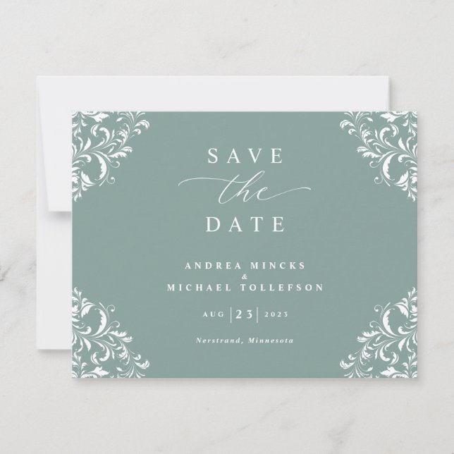 Elegant Sea Green Wedding Vintage Save The Date (Front)
