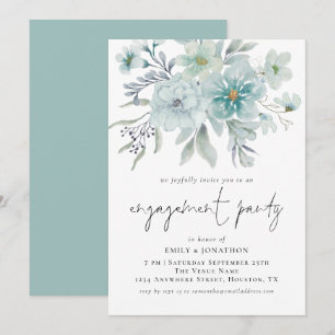 Elegant Sea Mist Teal Florals Engagement Party Invitation