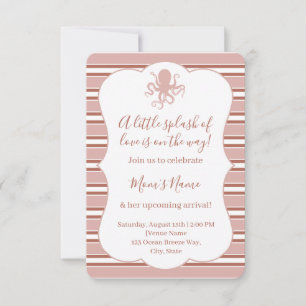 Elegant Sea Octopus Nautical Striped Baby Shower I Invitation