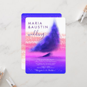 Elegant Sea Sailing Boat Ombre Watercolor Wedding Invitation