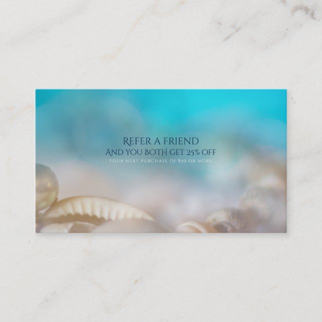 Elegant Sea Shells Blue Beach Refer a Friend Referral Card (Front)