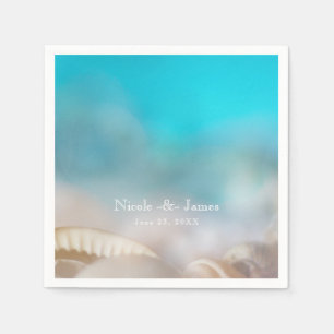 Elegant Sea Shells Blue Tropical Beach Wedding Napkin