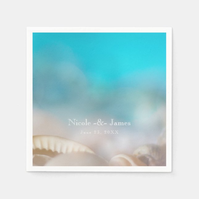 Elegant Sea Shells Blue Tropical Beach Wedding Napkin (Front)