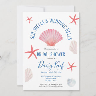 Elegant Sea shells & wedding bells Bridal shower Invitation