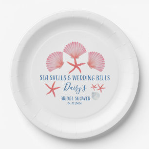 Elegant Sea shells & wedding bells Bridal shower Paper Plate