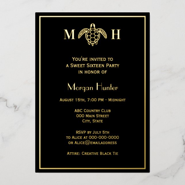 Elegant Sea Turtle #3 Sweet Sixteen Foil Holiday Card (Front)