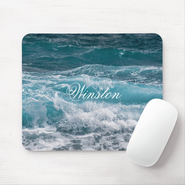 Elegant Sea Wave Pattern Personalized Mouse Pad (With Mouse)
