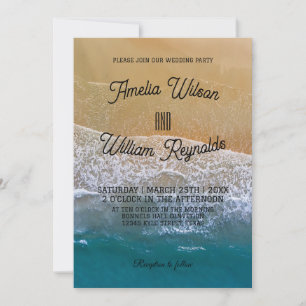 Elegant Sea Waves Sand Beach Wedding Invitation