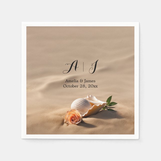 Elegant Sea Waves Sand Beach Wedding Napkin (Front)