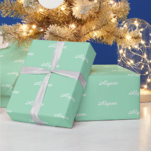 Elegant Seafoam green custom script name text chic Wrapping Paper