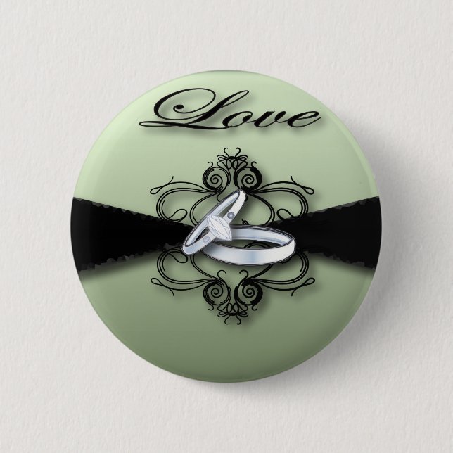 elegant seafoam green mint and black wedding 6 cm round badge (Front)