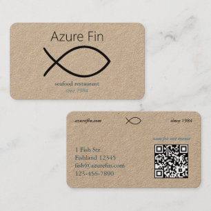 Elegant Seafood Restaurant   Fish Logo & QR Code Business Card