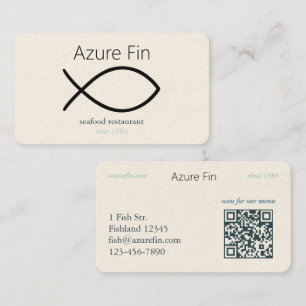 Elegant Seafood Restaurant   Fish Logo & QR Code Business Card