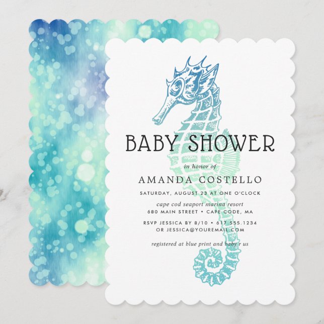 Elegant Seahorse Baby Shower Invitation (Front/Back)