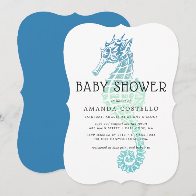 Elegant Seahorse Baby Shower Invitation (Front/Back)