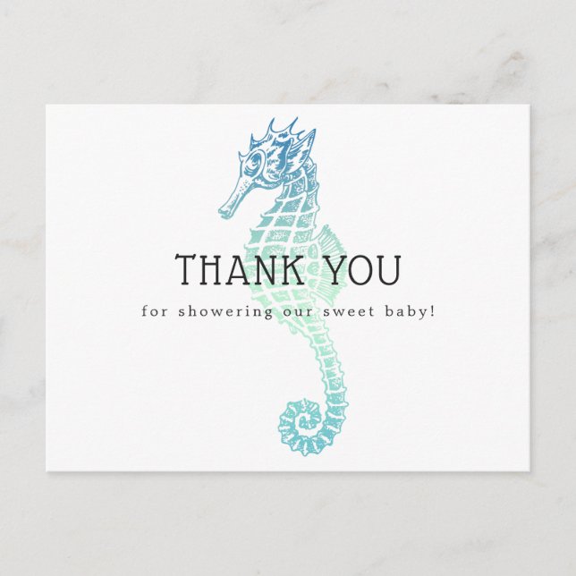 Elegant Seahorse Baby Shower Thank You Postcard (Front)