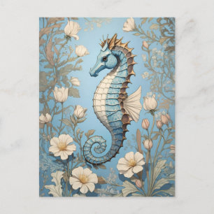 Elegant Seahorse William Morris Inspired Postcard