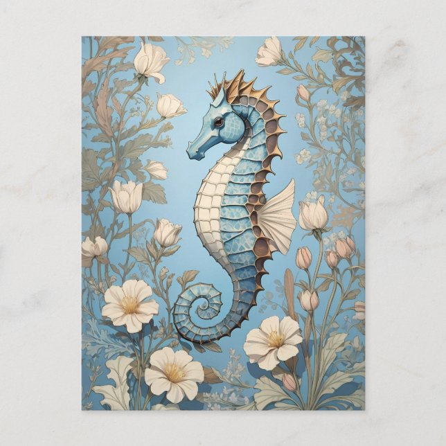 Elegant Seahorse William Morris Inspired Postcard (Front)