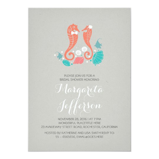 Elegant seahorses beach bridal shower invitation