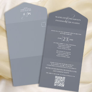 Elegant Seal and Send Dusty Blue Wedding All In One Invitation