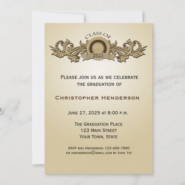 Elegant Seal & Scroll Graduation Invitation (Front)