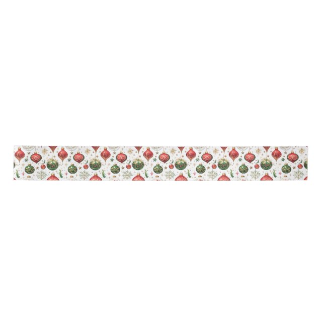 "Elegant Seamless Christmas Ornament Pattern  Satin Ribbon (Front)