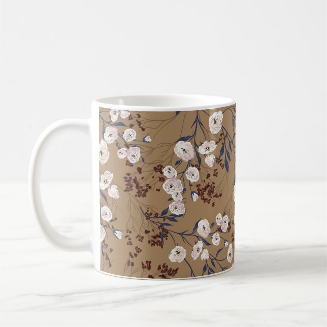 Elegant seamless graphic pattern with rose branche coffee mug (Left)