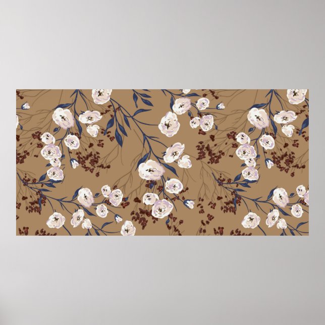 Elegant seamless graphic pattern with rose branche poster (Front)