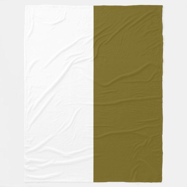 Elegant Seamless Olive Green White Colour Block Fleece Blanket (Front)