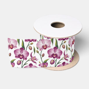 Elegant Seamless Pattern of Purple and Pink Orchid Satin Ribbon