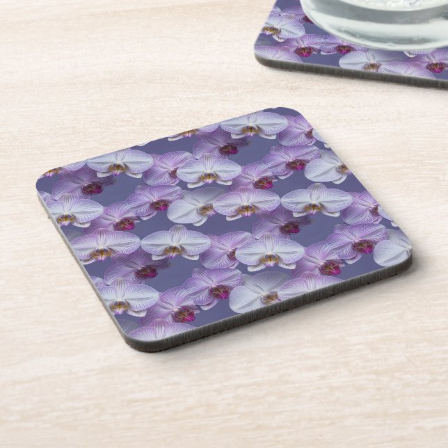 Elegant Seamless Pattern of Purple Veined Orchids  Coaster (Left Side)