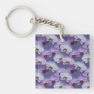 Elegant Seamless Pattern of Purple Veined Orchids Key Ring